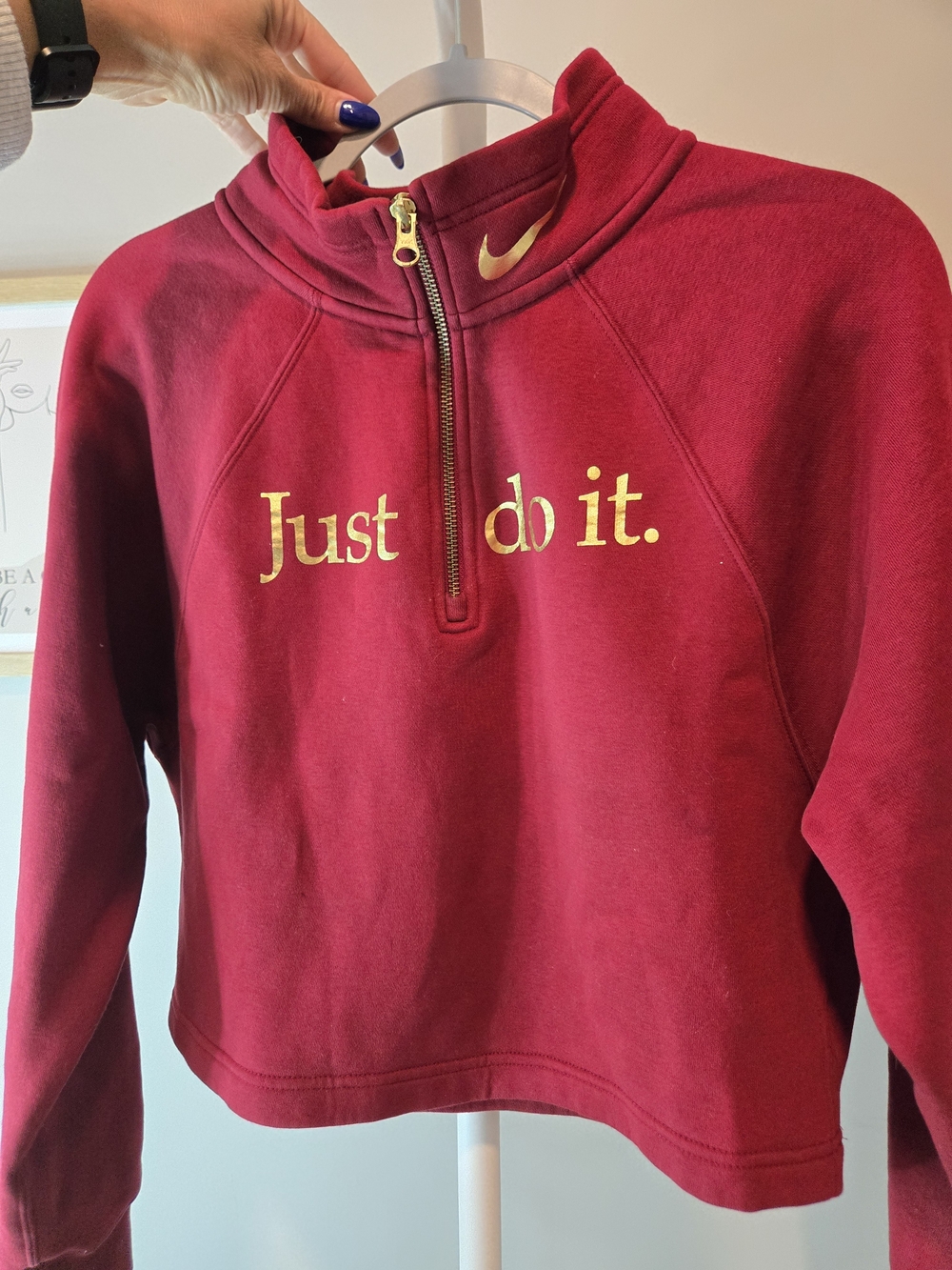 Women's Nike XS Cropped Red Gold 'Just Do It.' Half-Zip Pullover